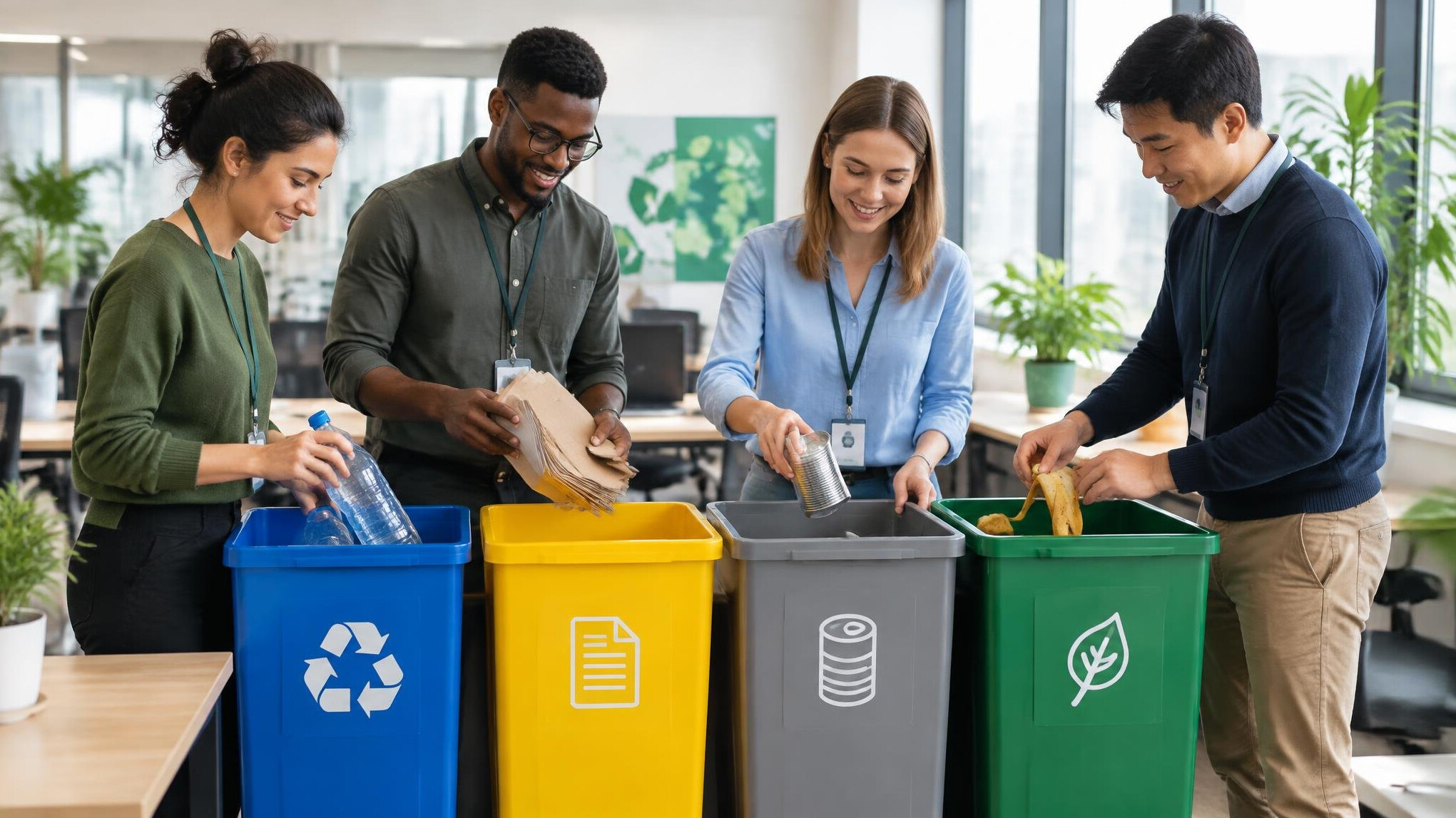 team recycling in office
