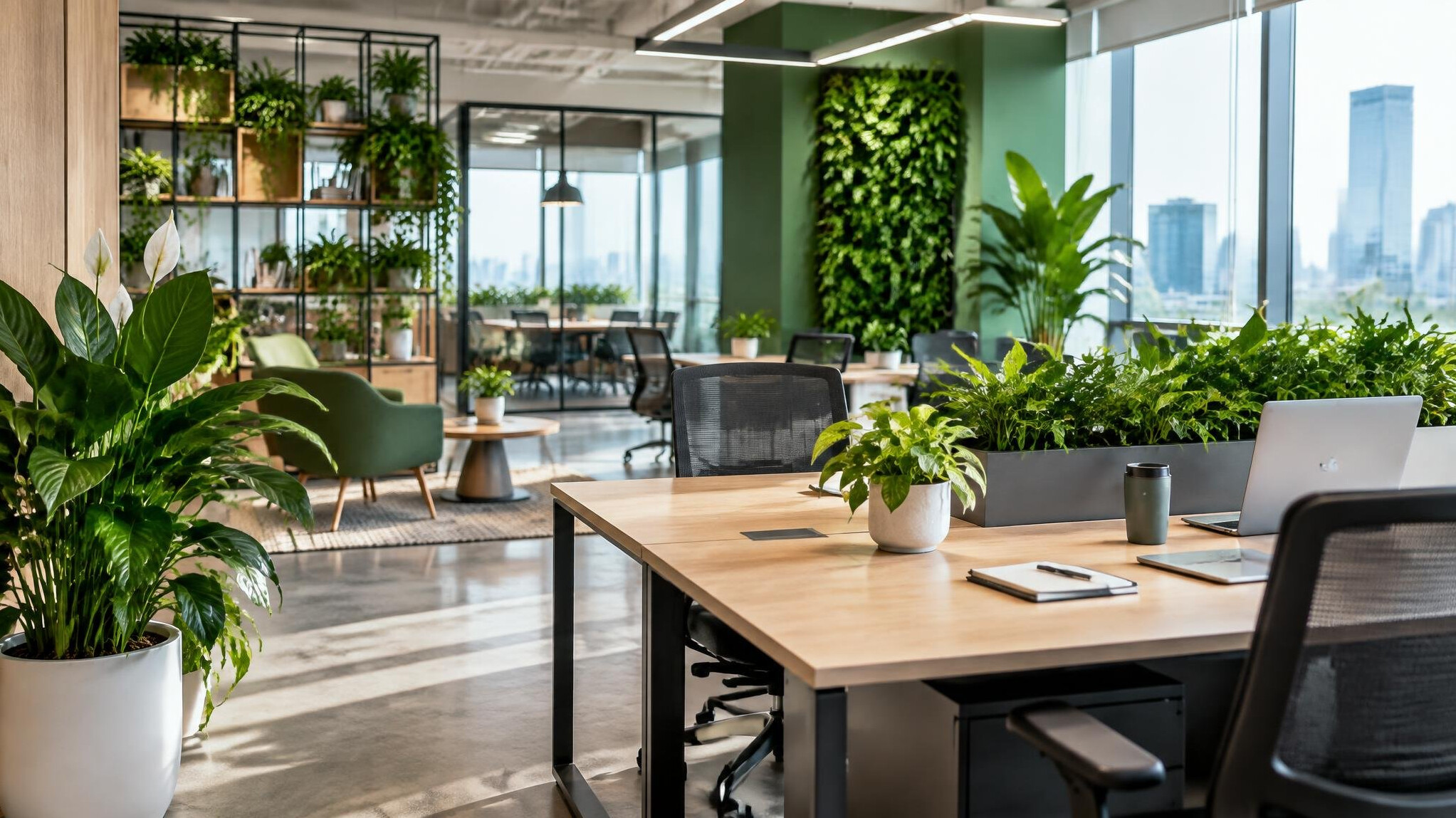 plants in modern office