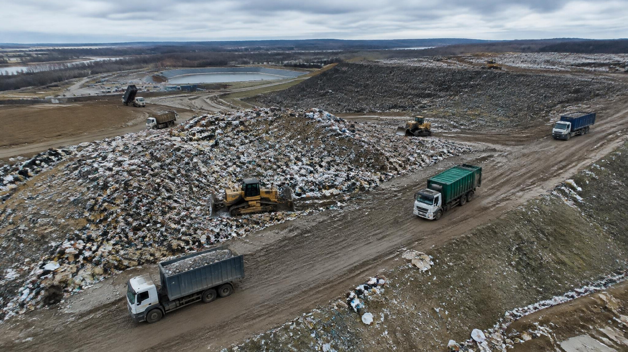 Aerial view of a large waste landfill site